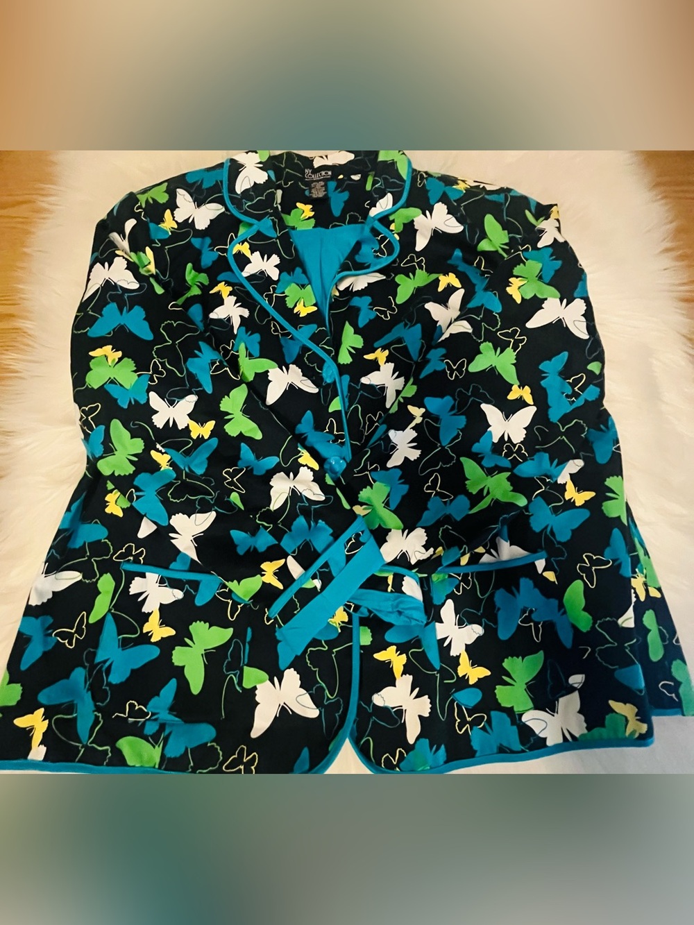 NY Collection Women’s 2X Multicolor Butterfly Print Button Front Blazer - Picture 2 of 6